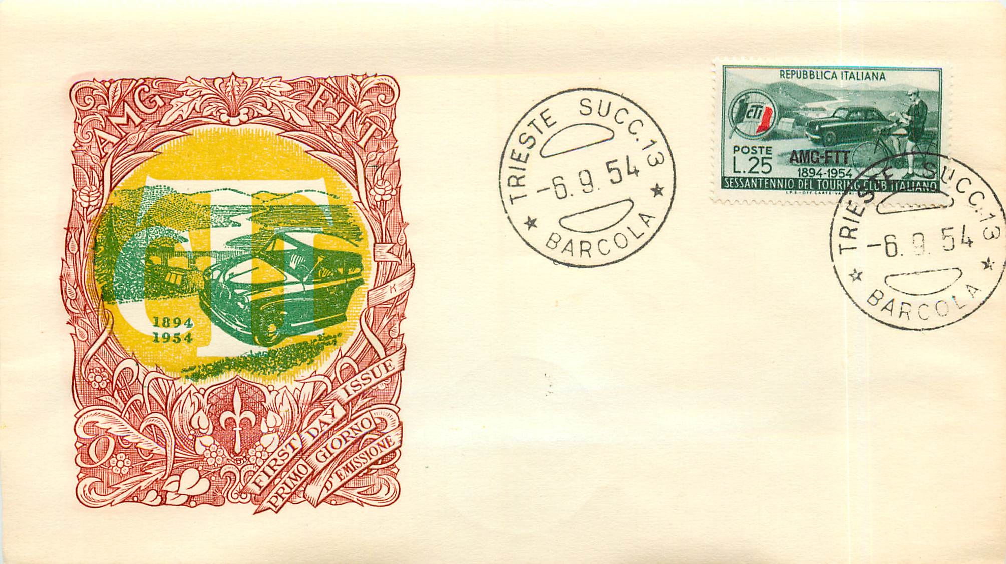 Lettre Cover Italie Italia AMG FTT FDC Touring Club Automobile 1894 1954