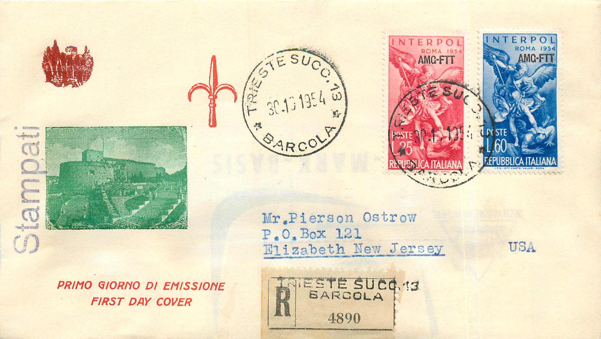 Lettre Cover Italie Italia AMG FTT FDC 1954 Roma Rome 