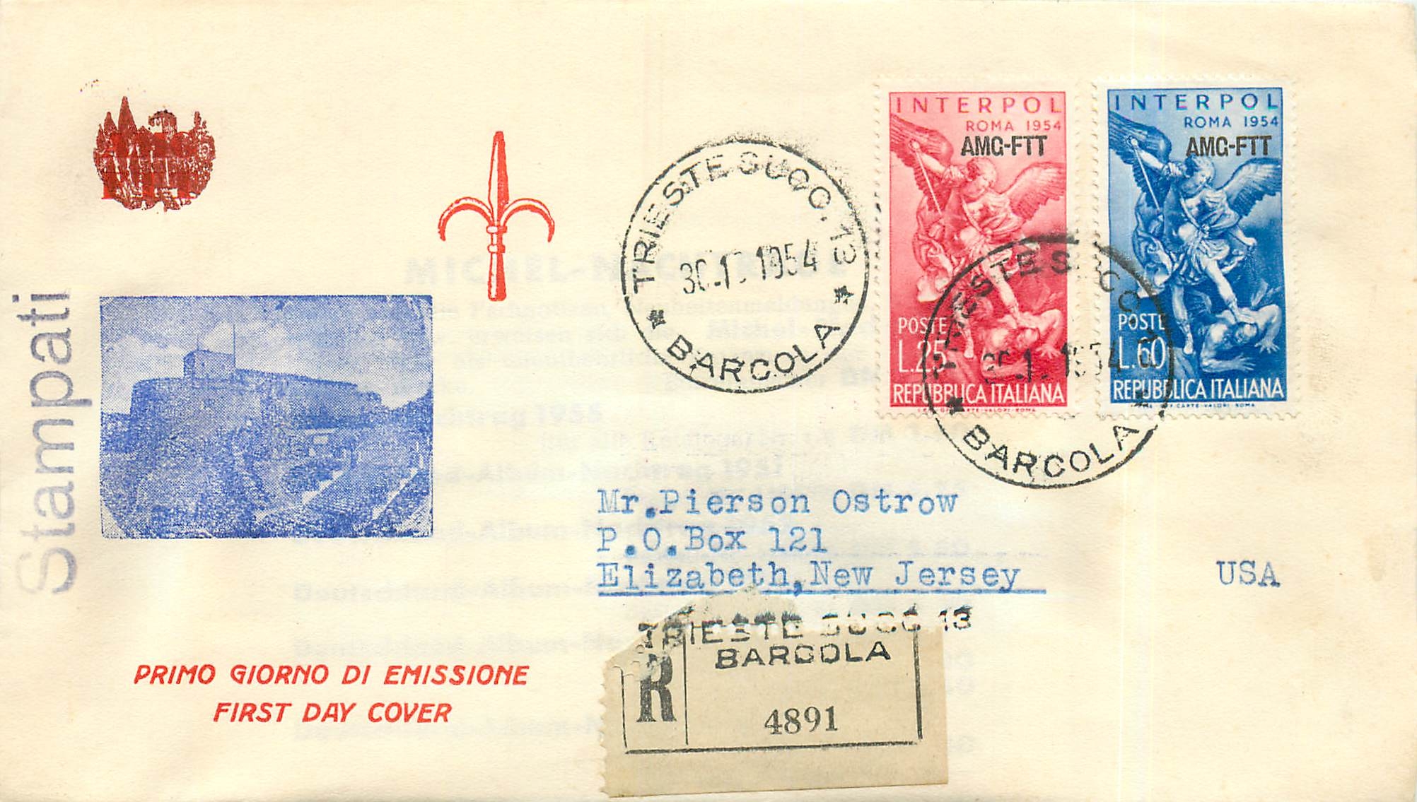 Lettre Cover Italie Italia AMG FTT FDC 1954 Roma Rome 