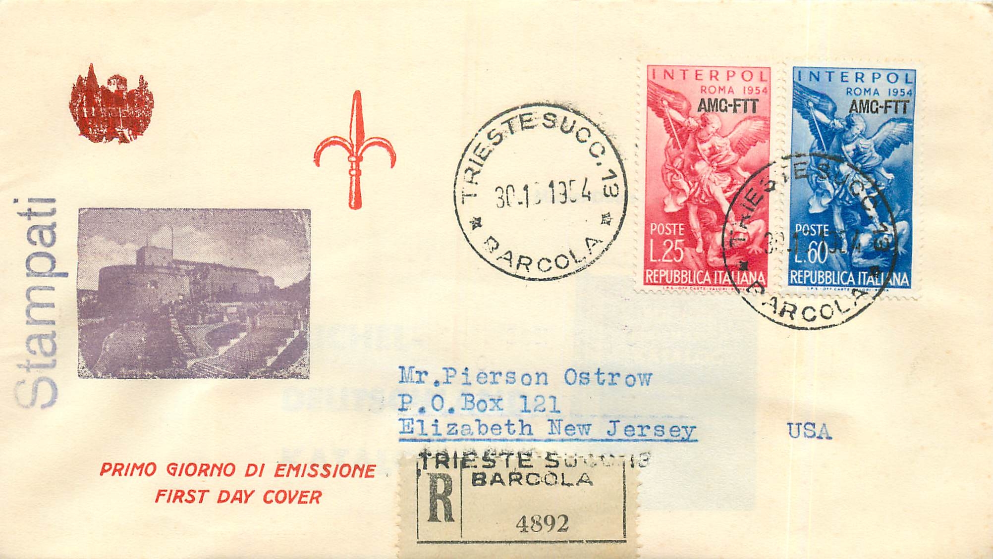 Lettre Cover Italie Italia AMG FTT FDC 1954 Roma Rome 