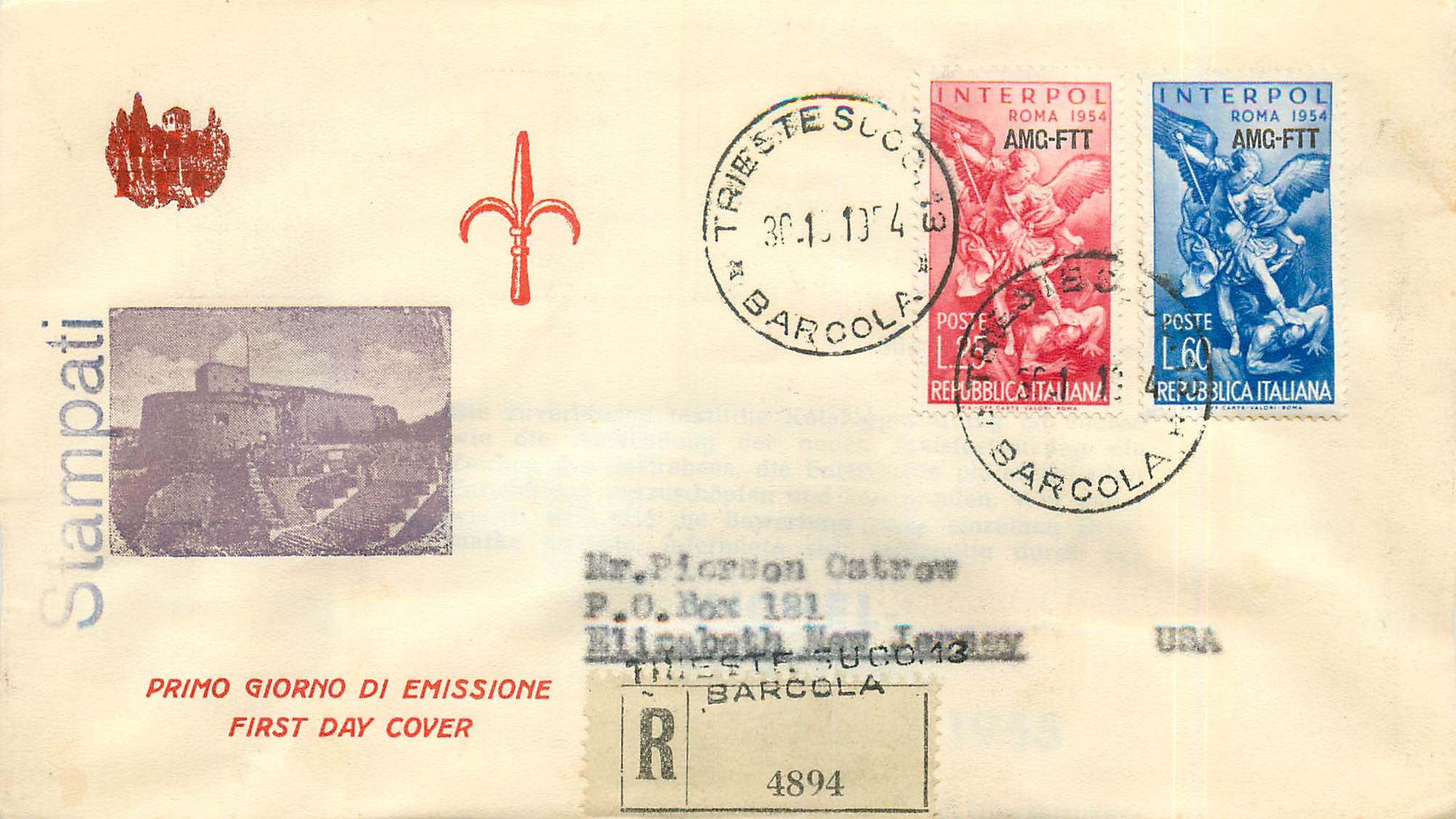 Lettre Cover Italie Italia AMG FTT FDC 1954 Roma Rome 