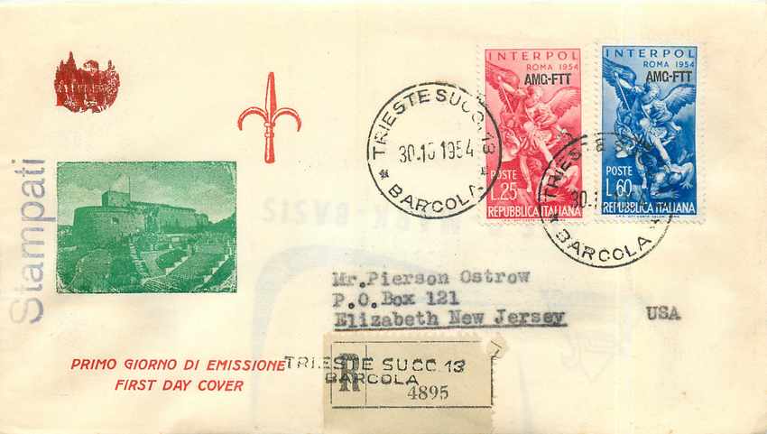 Lettre Cover Italie Italia AMG FTT FDC 1954 Roma Rome 