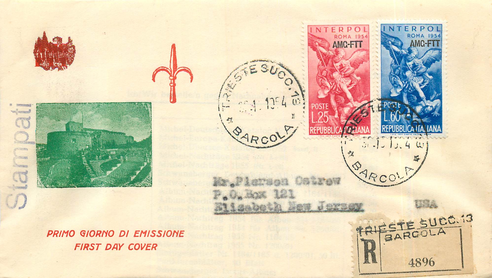 Lettre Cover Italie Italia AMG FTT FDC 1954 Roma Rome 