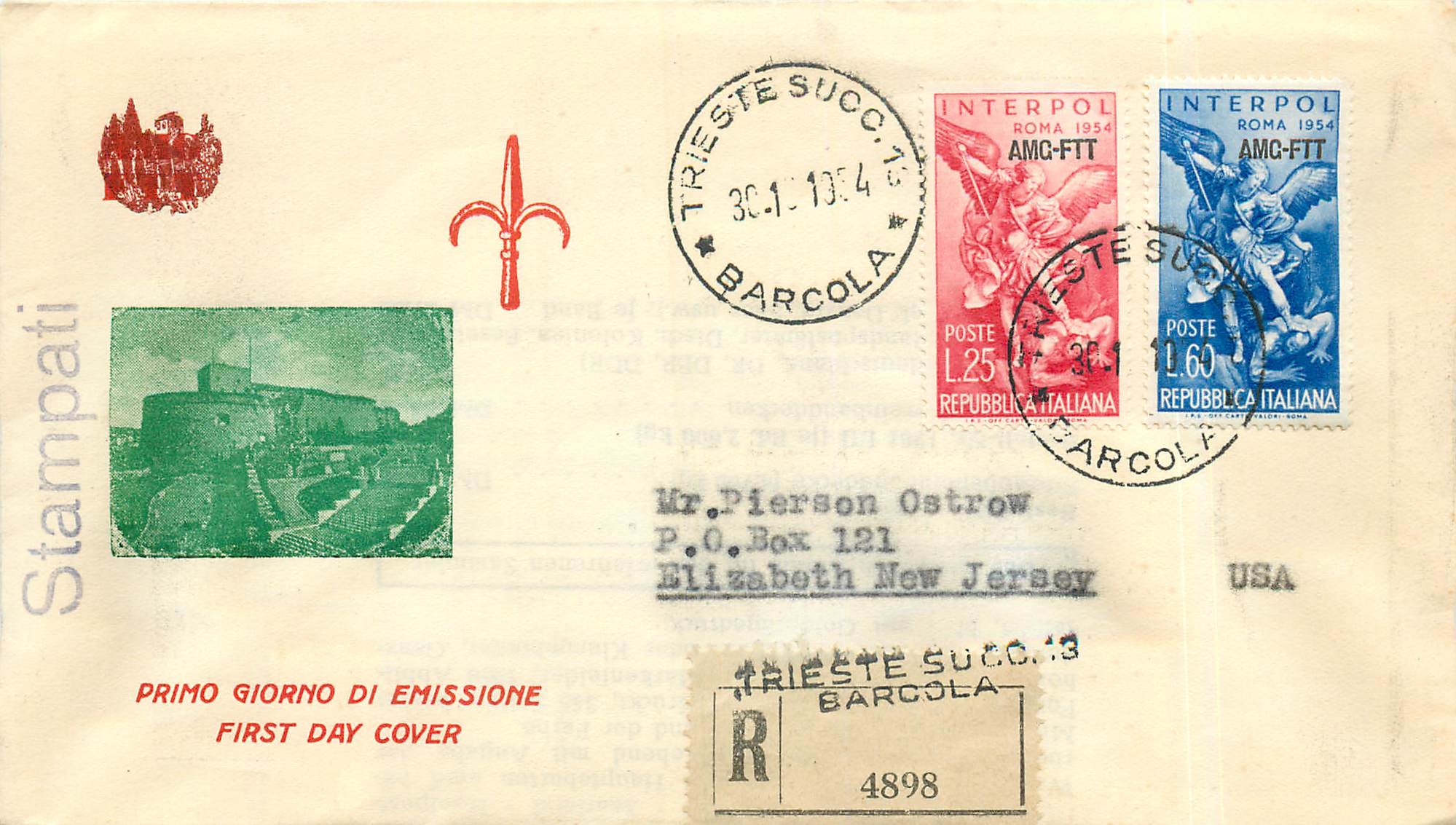 Lettre Cover Italie Italia AMG FTT FDC 1954 Roma Rome 
