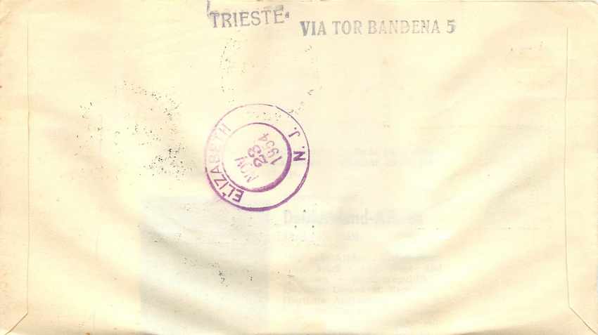 Lettre Cover Italie Italia AMG FTT FDC 1954 Roma Rome  — Rückseite