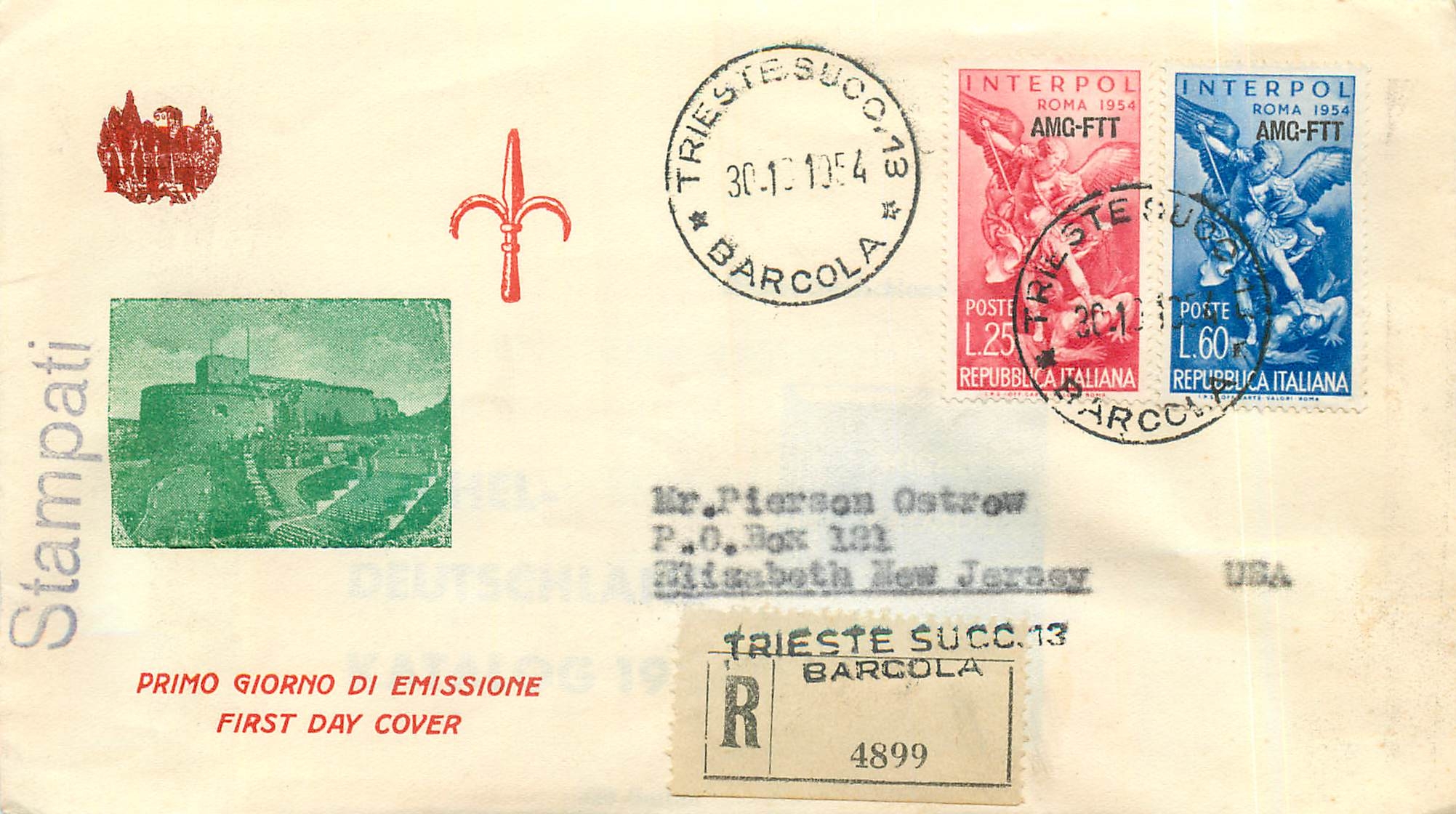 Lettre Cover Italie Italia AMG FTT FDC 1954 Roma Rome 