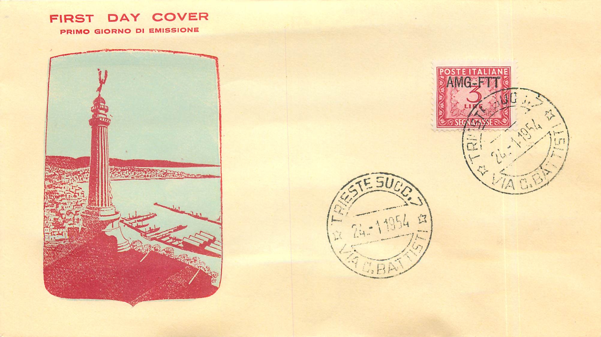 Lettre Cover Italie Italia AMG FTT FDC Phare 1954