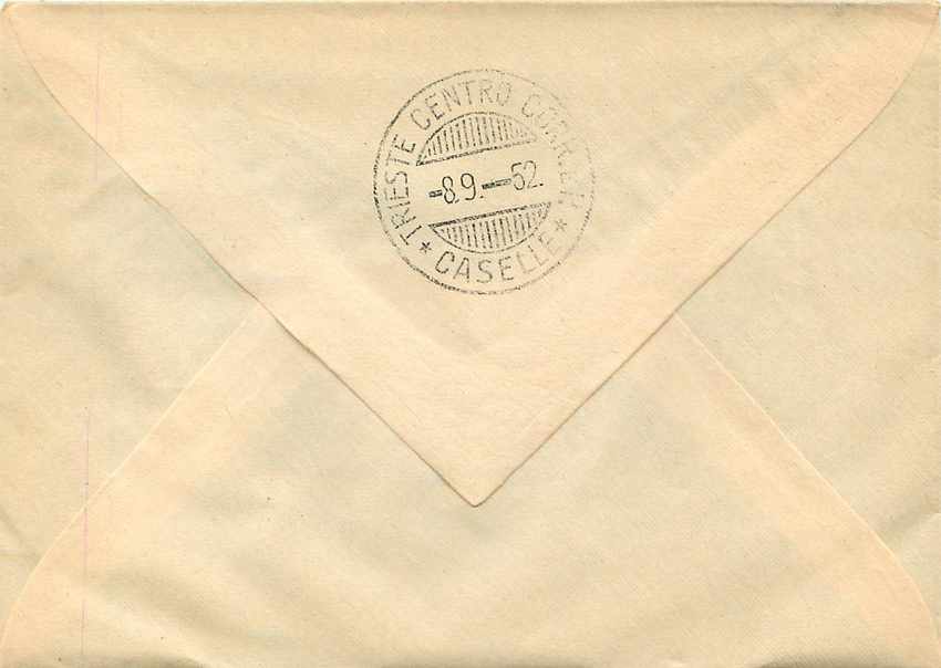 Lettre Cover Italie Italia AMG FTT FDC 1952 Ailes Pied  — Rückseite
