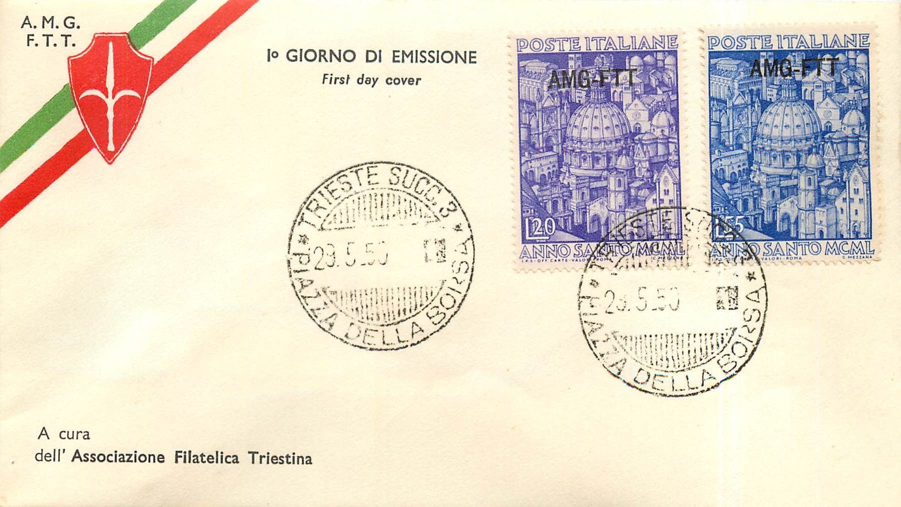 Trieste — Jour de mise en circulation des timbres 'Anno Santo MCML' — Association Filatelica Triestina