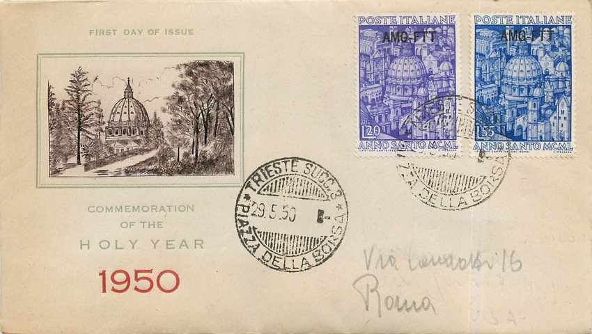 Lettre Cover Italia AMG FTT 1950 FDC 