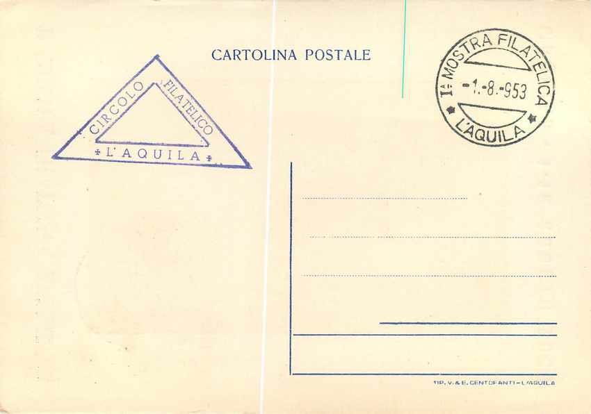 CARTE MAXIMUM IL Tomobolo 1953 L'Aquila Porteuse d'eau — Rückseite