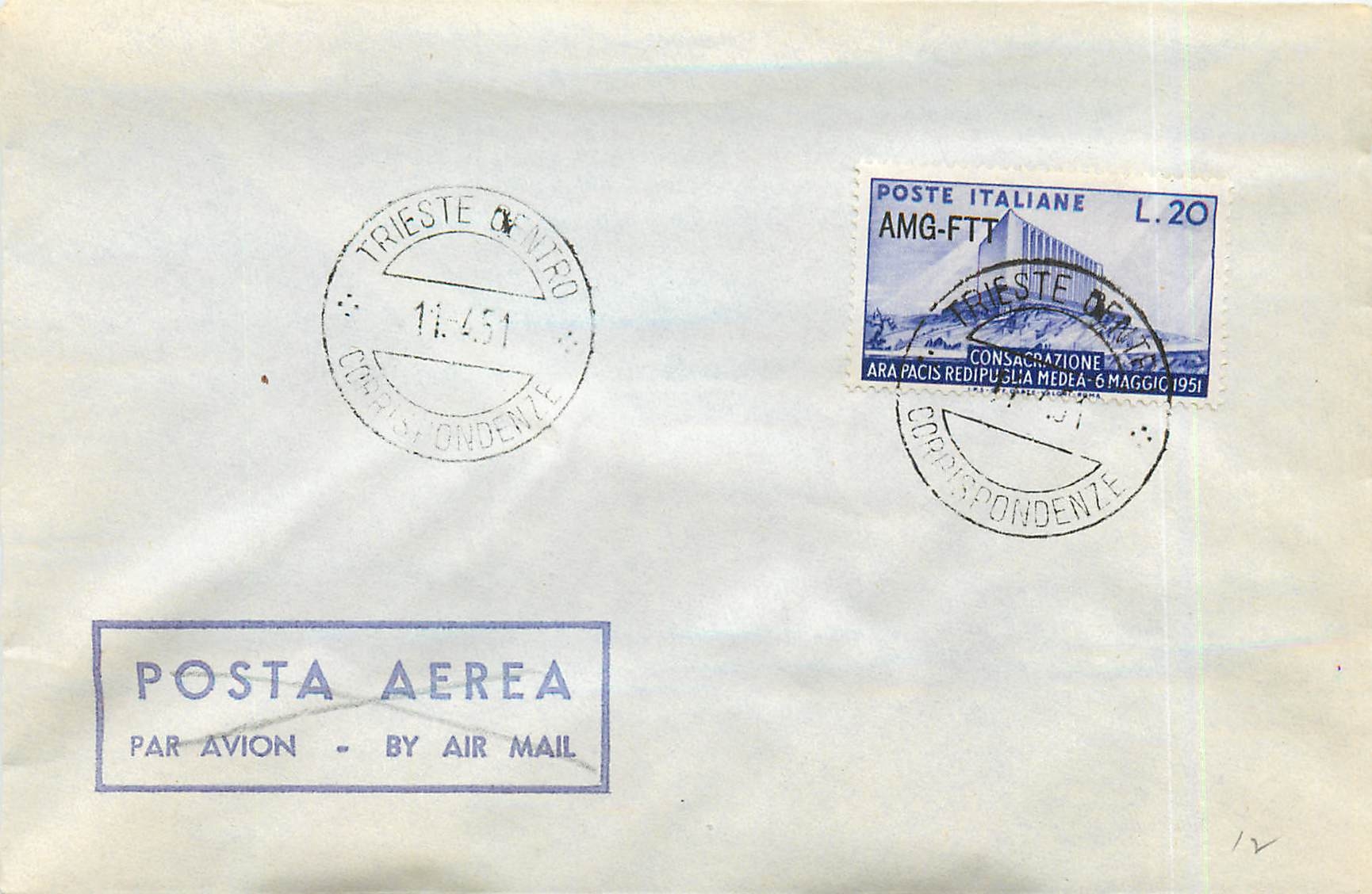 Lettre Cover Italie AMG FTT  FDC 1951