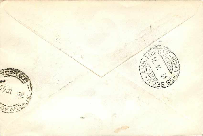 Lettre Cover Italie AMG FTT  1951 Helicoptere Aviation — Rückseite