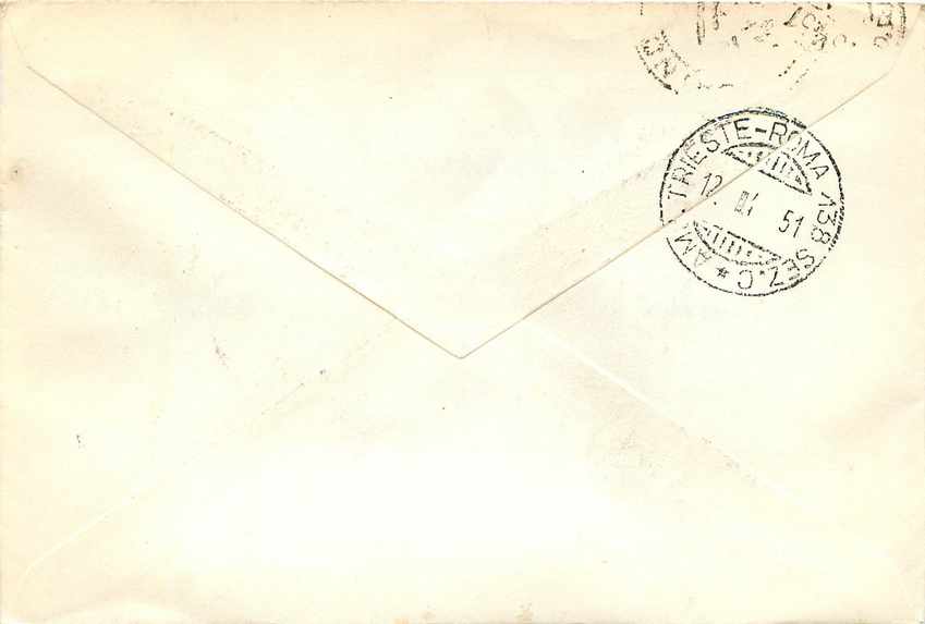 Lettre Cover Italie AMG FTT  1951 Helicoptere Aviation — Rückseite