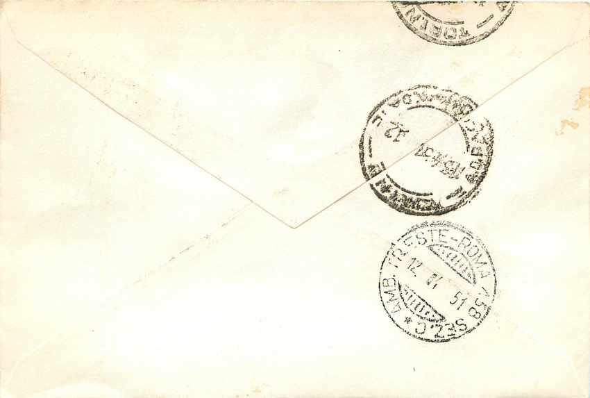 Lettre Cover Italie AMG FTT  1951 Helicoptere Aviation — Rückseite