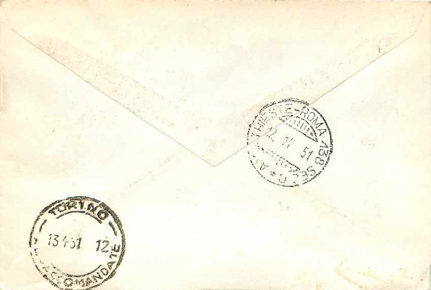 Lettre Cover Italie AMG FTT  1951 Helicoptere Aviation — Rückseite
