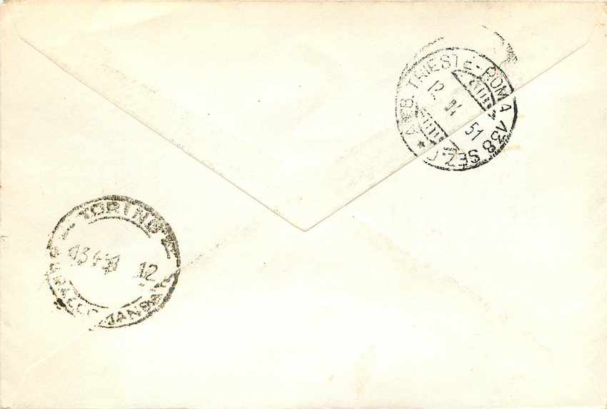 Lettre Cover Italie AMG FTT  1951 Helicoptere Aviation — Rückseite
