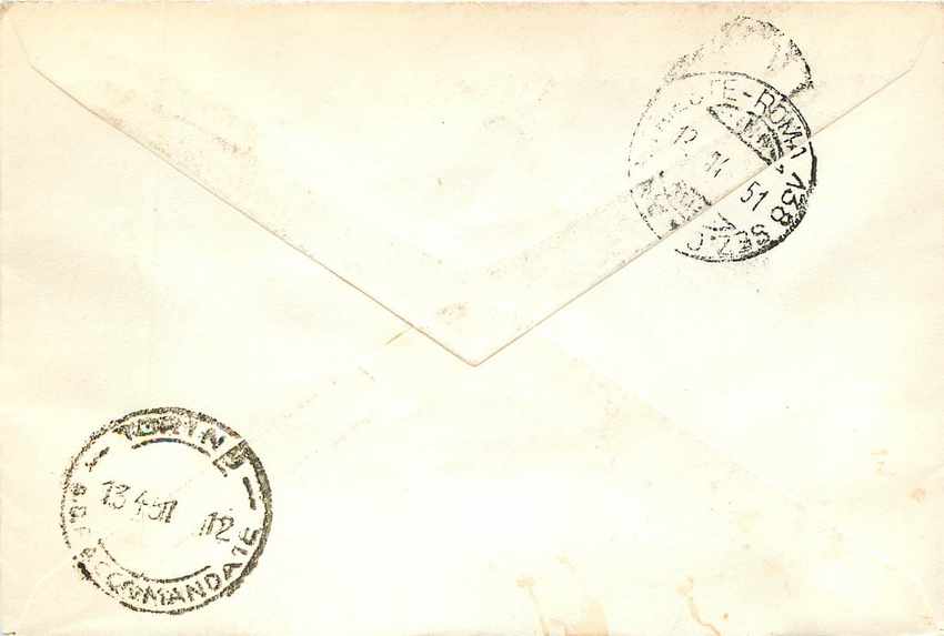 Lettre Cover Italia AMG FTT 1951 Helicoptere Aviation — Rückseite