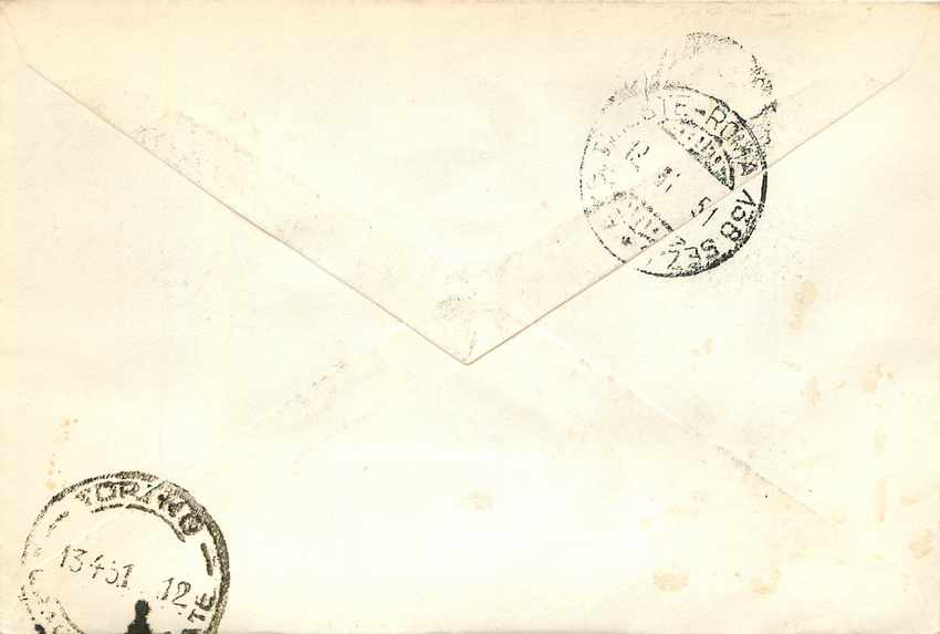 Lettre Cover Italia AMG FTT 1951 Helicoptere Aviation — Rückseite