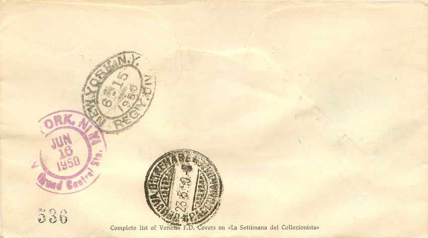 Lettre Cover Italia AMG FTT 1950 FDC UNESCO — Rückseite