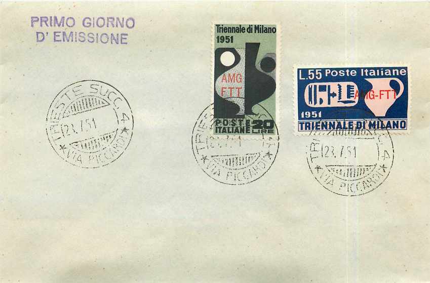 Lettre Cover Italia AMG FTT 1951 FDC Triennale di Milano 