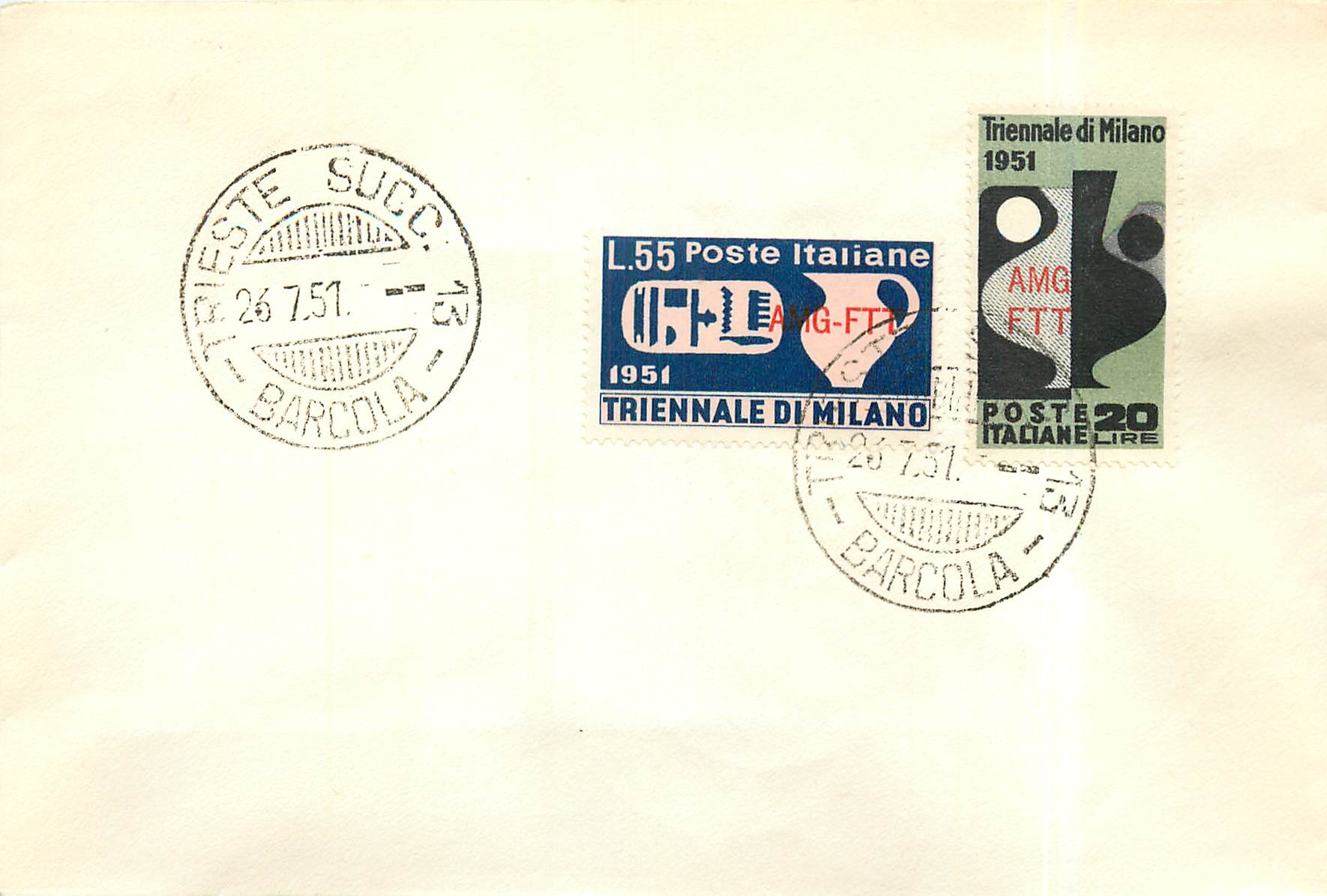 Lettre Cover Italia AMG FTT 1951 FDC Triennale di Milano 
