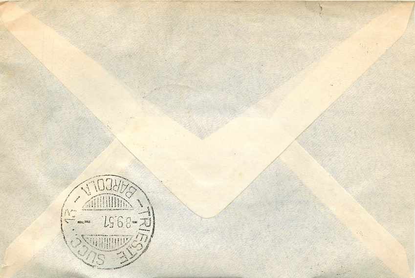 Lettre Cover Italia AMG FTT 1951 FDC Bari Levante Levante Bateau Voilier  — Rückseite