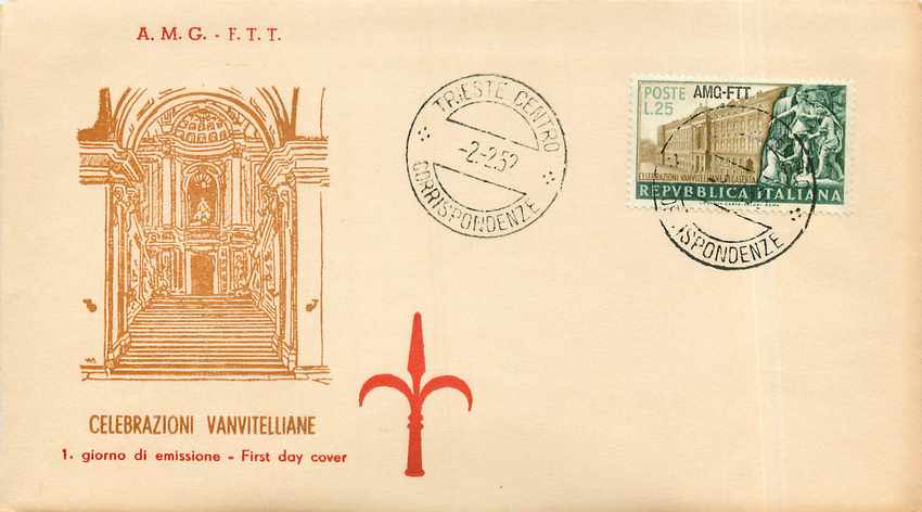 Lettre Cover Italia AMG FTT Vanvitelliane 1952 