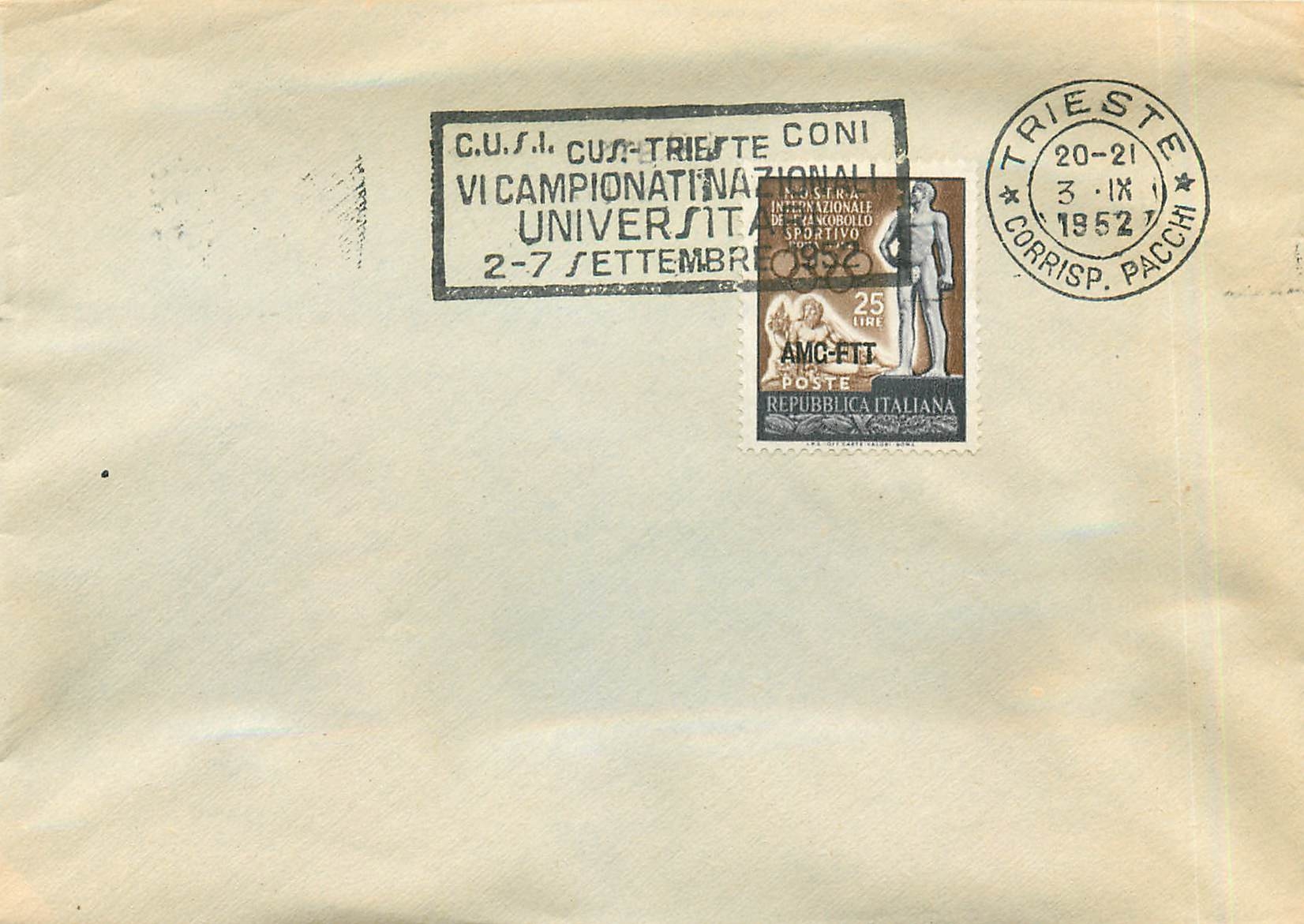 Lettre Cover Italia AMG FTT Jeux Olympiques Olympic Games 1952
