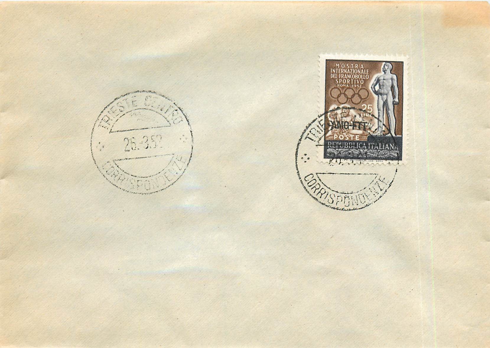 Lettre Cover Italia AMG FTT Jeux Olympiques Olympic Games 1952