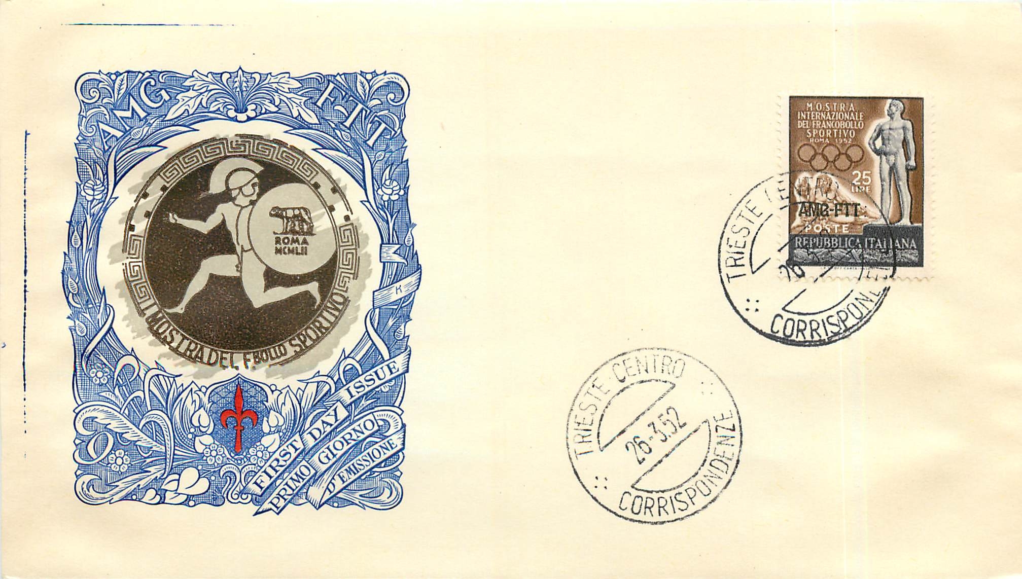 Lettre Cover Italia AMG FTT Jeux Olympiques Olympic Games 1952