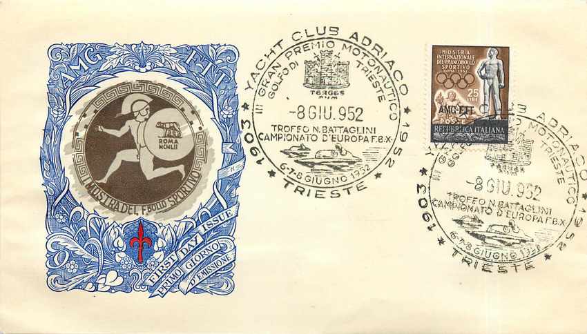 Lettre Cover Italia AMG FTT Jeux Olympiques Olympic Games 1952 Bateau Loup Rome Roma