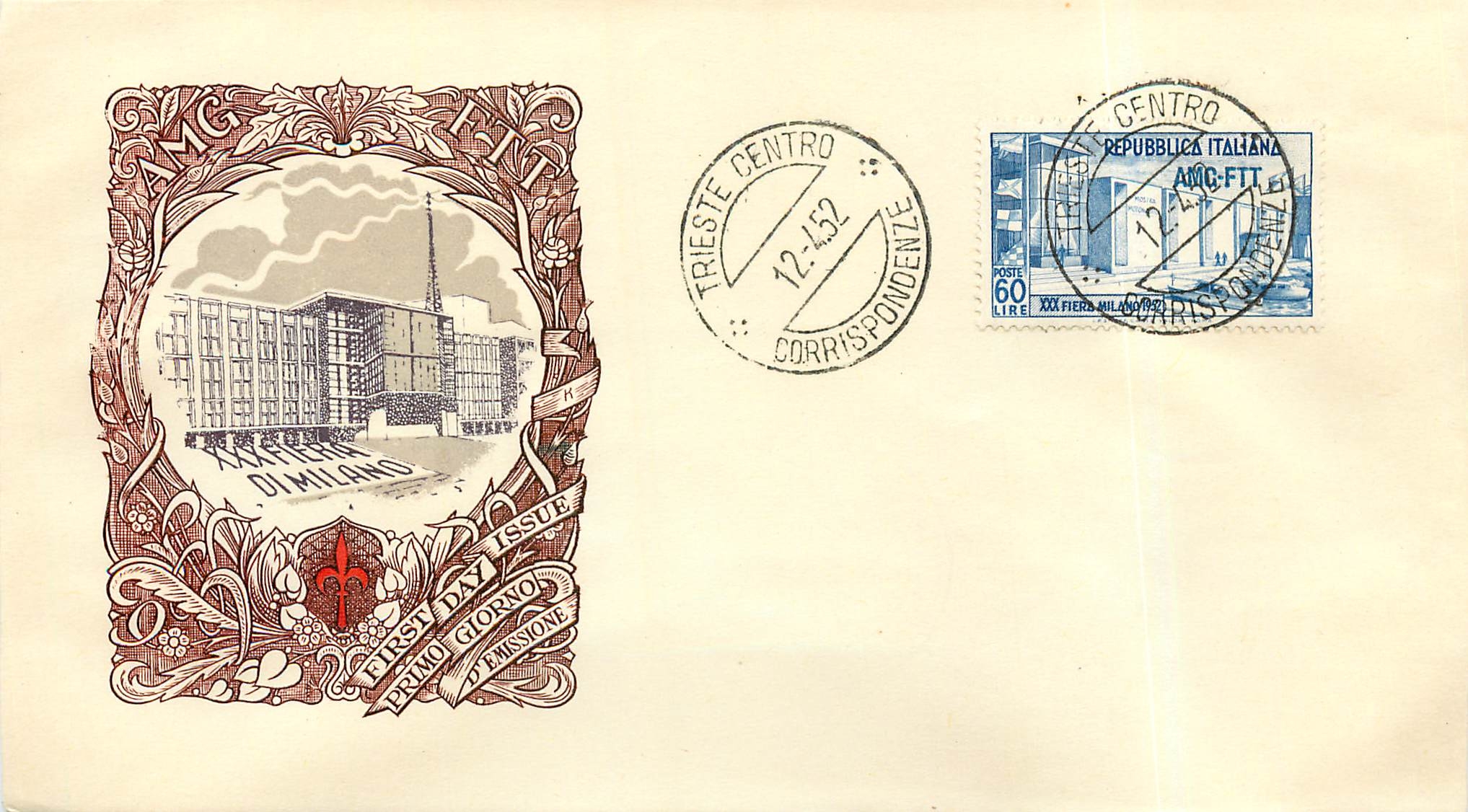 Lettre Cover Italia AMG FTT  Fiera Milano 1952 Milan FDC