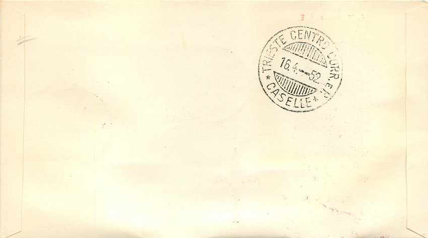 Lettre Cover Italia AMG FTT Leonard de Vinci Leonardo da Vinci 1952 FDC  — Rückseite
