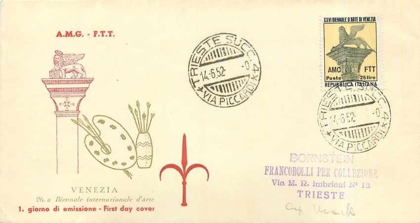 Lettre Cover Italia AMG FTT Lion Venezia Cinema 1952