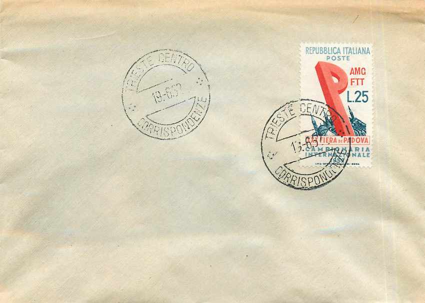 Lettre Cover Italia AMG FTT Fiera de Padova 1952
