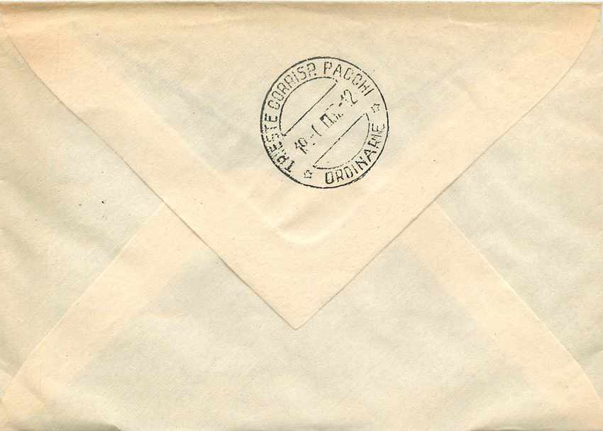 Lettre Cover Italia AMG FTT Fiera de Padova 1952 — Rückseite