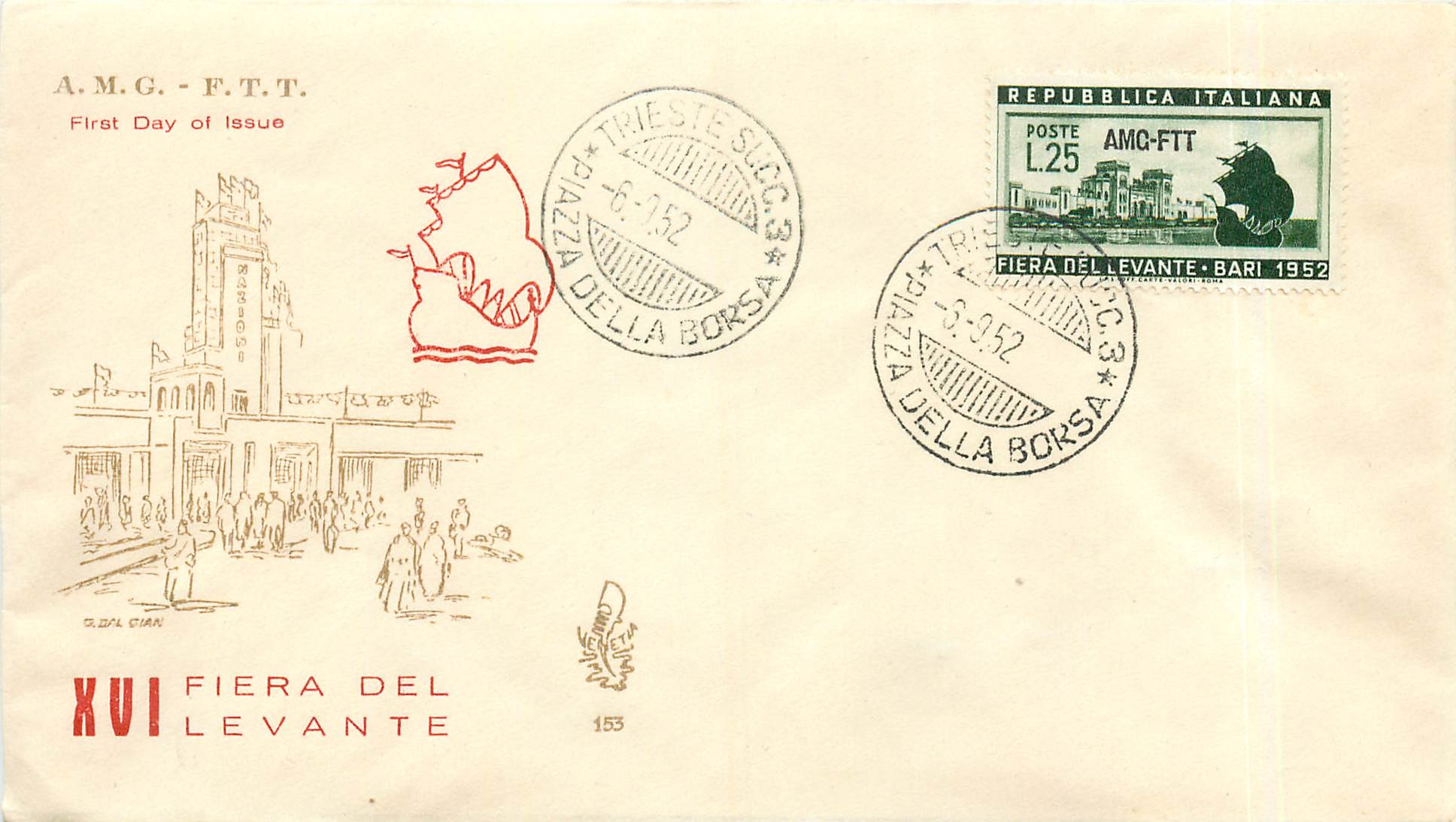 Lettre Cover Italia AMG FTT Fiera del Levante 1952