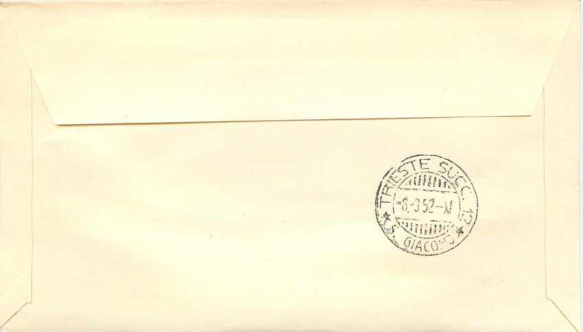 Lettre Cover Italia AMG FTT Fiera del Levante 1952 — Rückseite