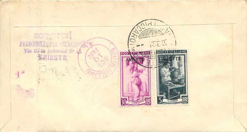 Lettre Cover Italia AMG FTT Savonarola 1952 — Rückseite