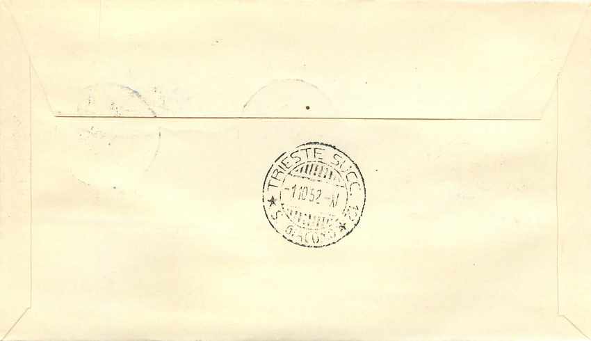Lettre Cover Italia AMG FTT 1952 Avion Aviation FDC — Rückseite
