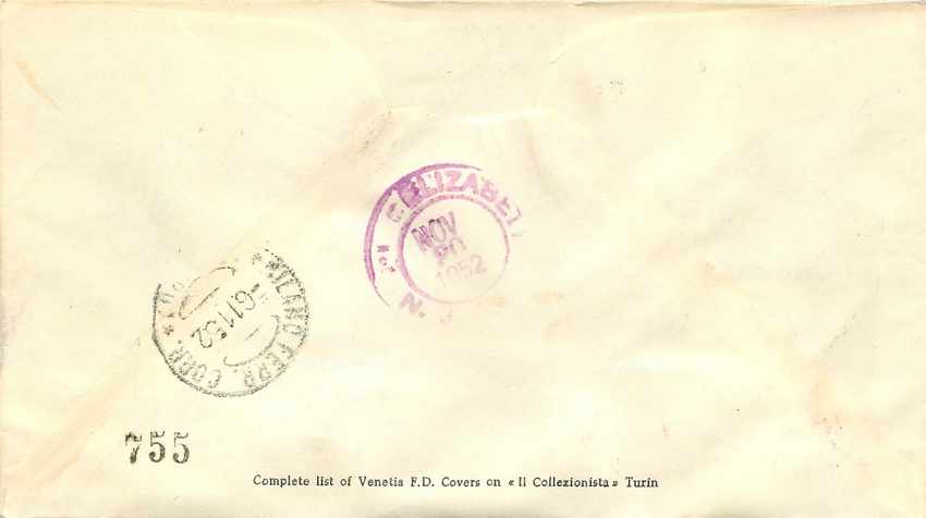 Lettre Cover Italia AMG FTT 1952 FDC Tank Char d'assaut Avion Aviation Militaria Bateau Militaria — Rückseite