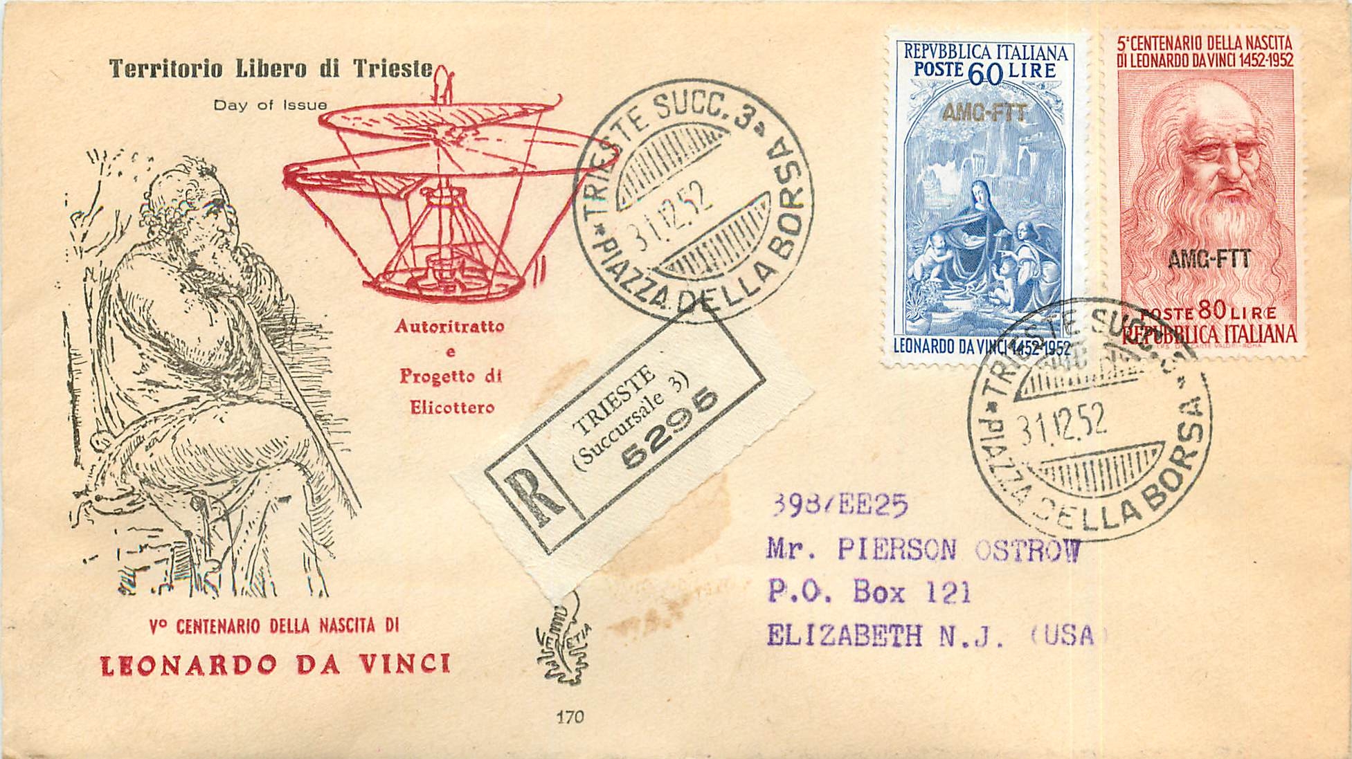 Territorio Libero di Trieste — 5º Centenario della Nascita di Leonardo da Vinci — éditeur AMG-FTT, n° 170