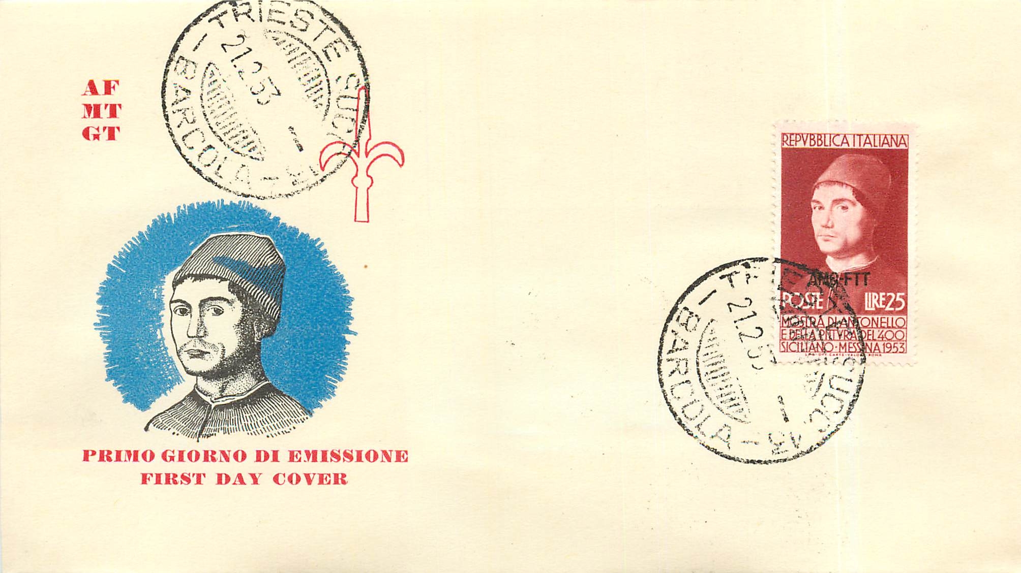 Lettre Cover Italia AMG FTT  FDC 1953 Antonello del Messina