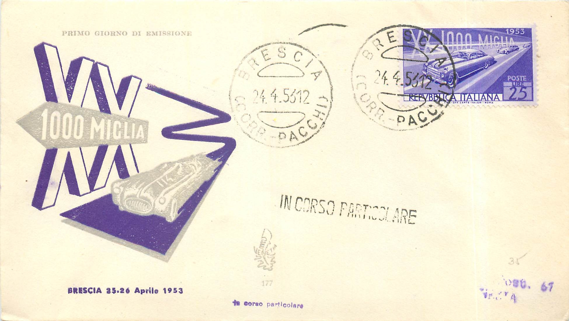 Lettre Cover Italia AMG FTT FDC  1953 Automobile 