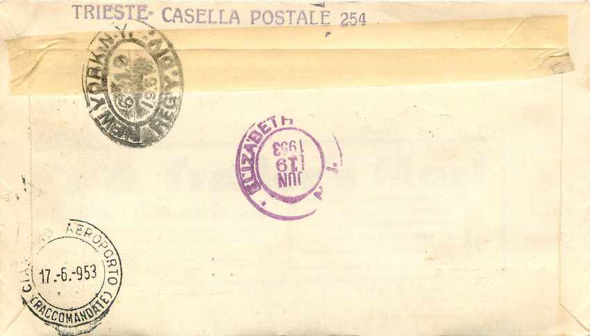 Lettre Cover Italia AMG FTT Trieste 1953 — Rückseite