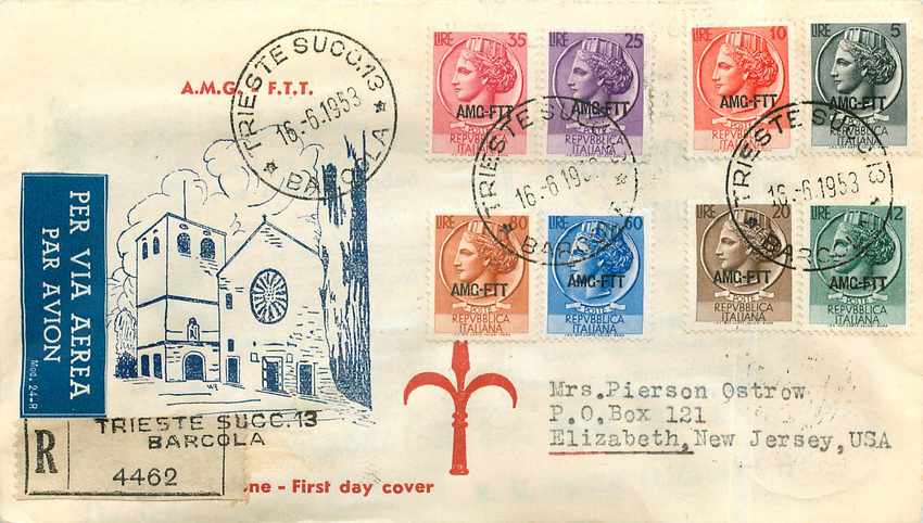 Lettre Cover Italia AMG FTT Trieste 1953