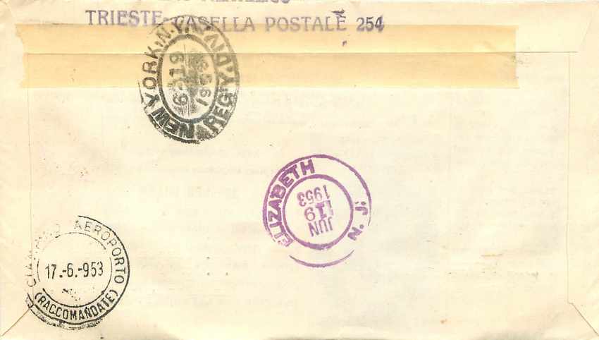 Lettre Cover Italia AMG FTT Trieste 1953 — Rückseite