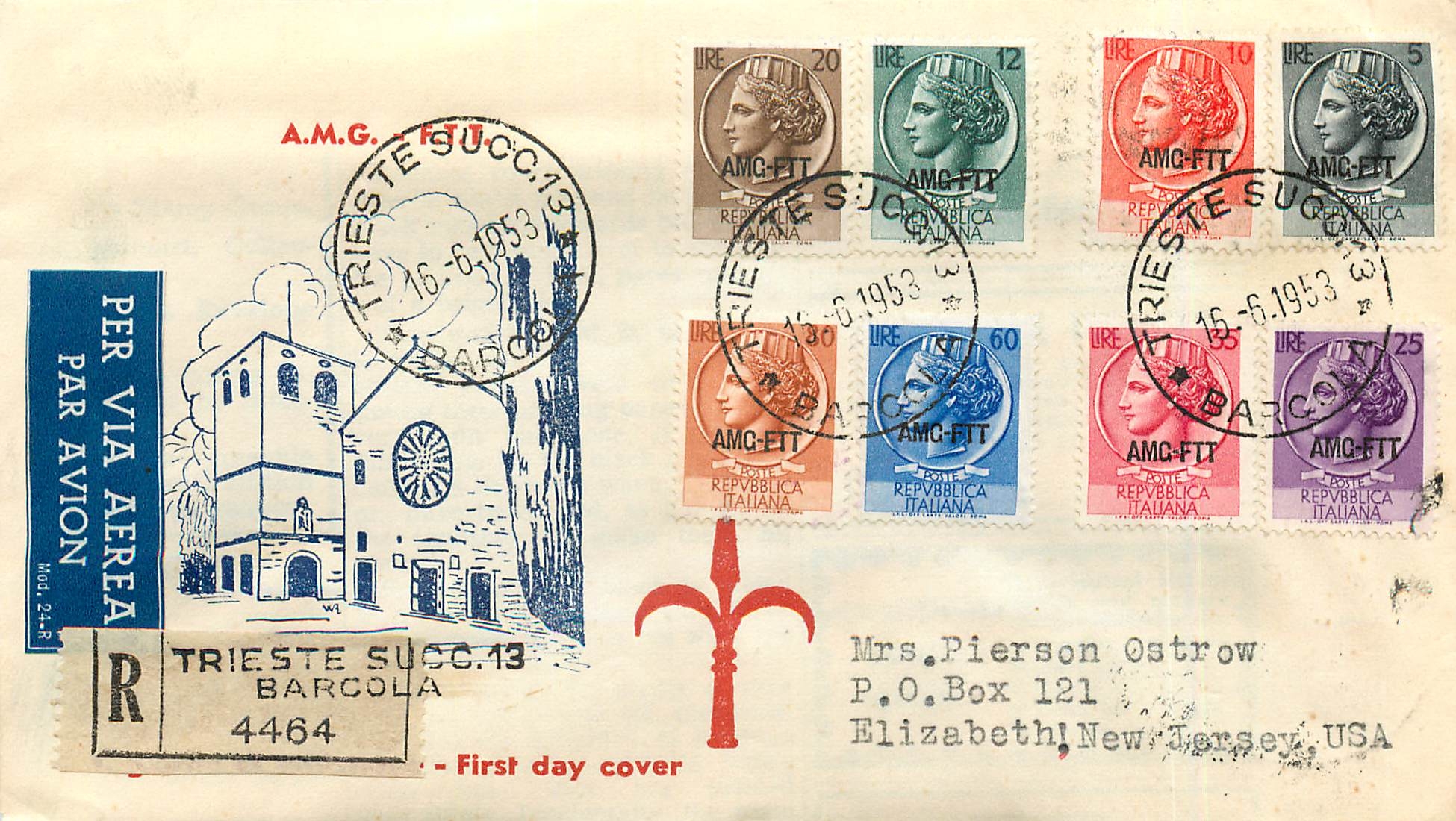 Lettre Cover Italia AMG FTT Trieste 1953
