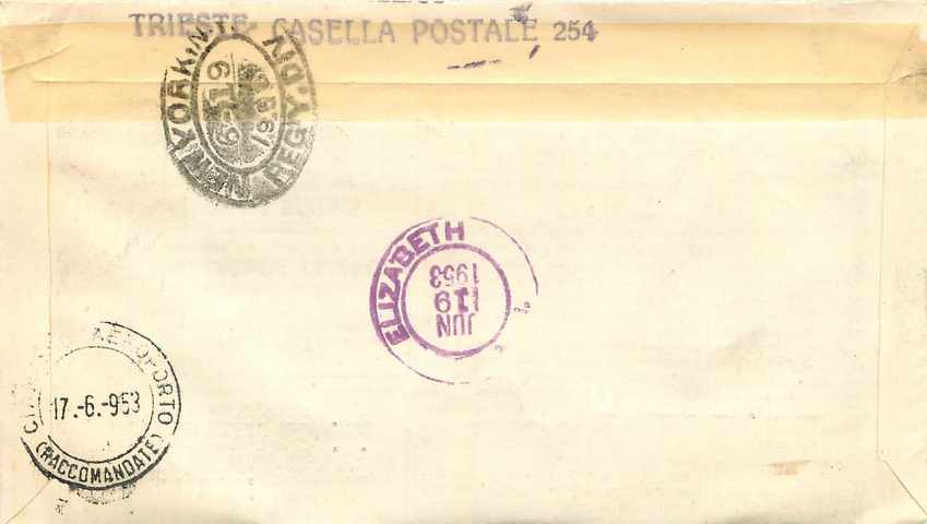 Lettre Cover Italia AMG FTT Trieste 1953 — Back